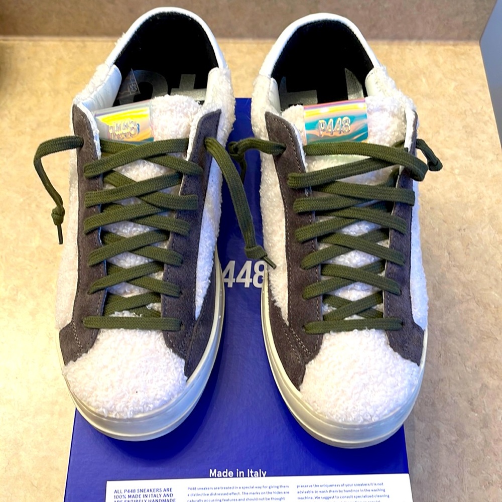 P448 John Perforated Fur Sneakers Hand Made in Italy with tags from Holt Renfrew